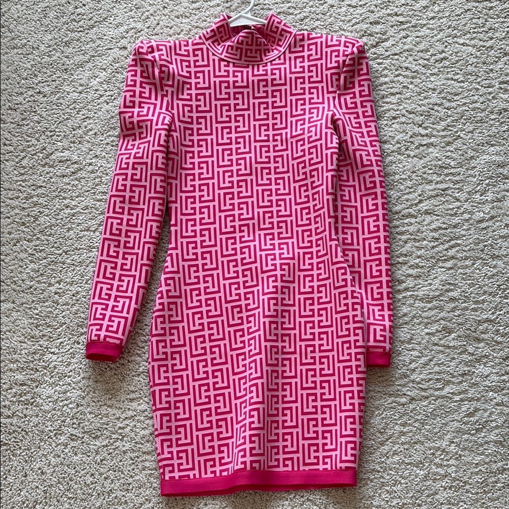 Geometric Pink Long Sleeve Dress